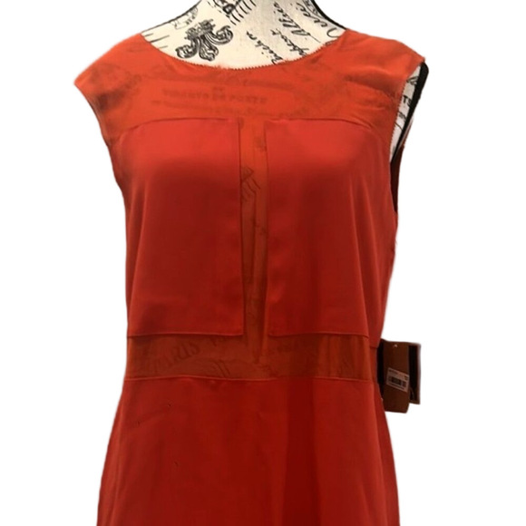 RACHEL Rachel Roy Orange Midi Sheath Dress Medium NWT Sheer Panel Cocktail - Picture 3 of 13